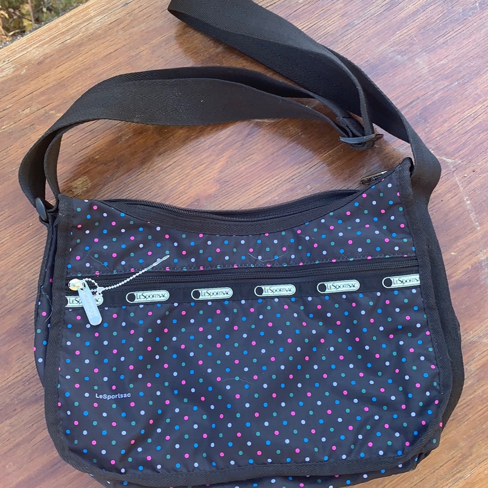 Le sport sac black polka dot crossbody purse